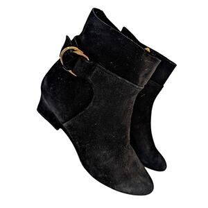 NWOT-1 SHOW! NINE WEST! BLACK GENUINE LEATHER, DEMI WEDGE HEEL ANKLE BOOTS! 7M